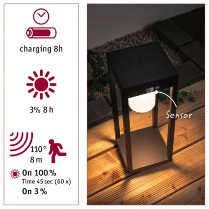 Paulmann 94573 - LED/5,5W IP44 Solární lampa se senzorem MARISOL 3,7V 2000 mAh