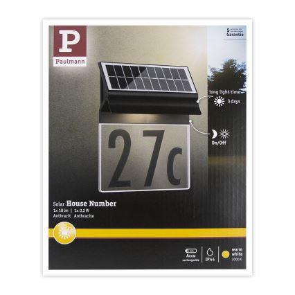 Paulmann 94694 - LED/0,2W IP44 Solární domovní číslo NEDA 3,7V