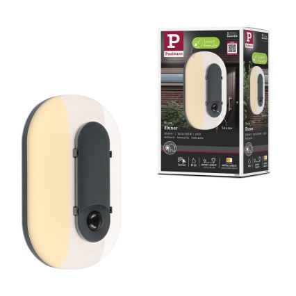 Paulmann 94958 - LED/18,5W IP65 Stmívatelné venkovní nástěnné svítidlo se senzorem pohybu a soumraku ELUNOR 230V 2200/3000/4000K antracit