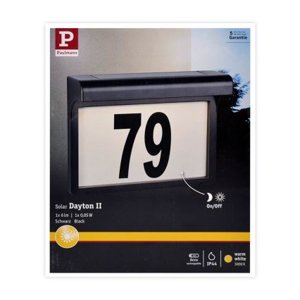 Paulmann 95388 - LED/0,05W IP44 Solární domovní číslo DAYTON 1,2V 600 mAh