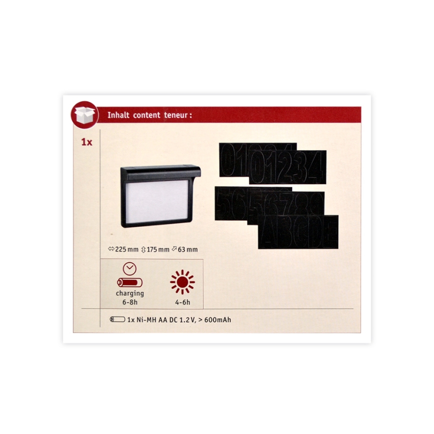 Paulmann 95388 - LED/0,05W IP44 Solární domovní číslo DAYTON 1,2V 600 mAh