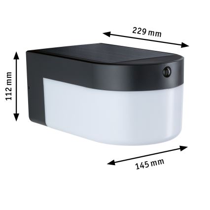 Paulmann 95747 - LED/2,3W IP44 Solární nástěnné svítidlo se senzorem CALYNE 3,7/230V 4000 mAh černá