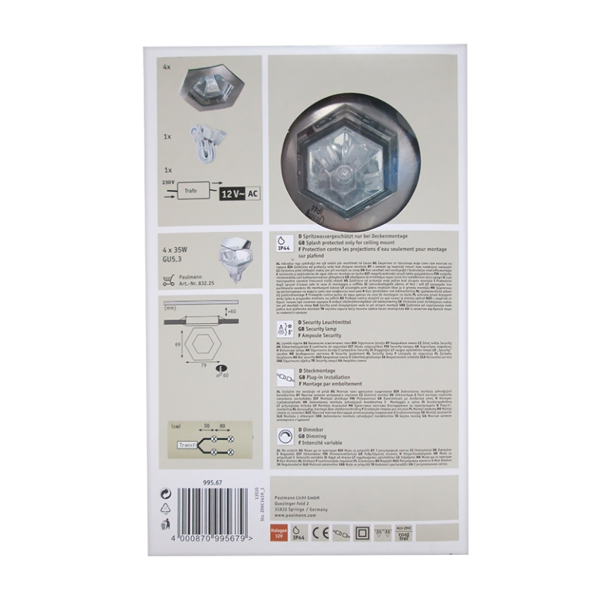 Paulmann 99567 - SADA 4x Koupelnové podhledové svítidlo PREMIUM LINE HEXA 4xGU5,3/35W/230V/12V