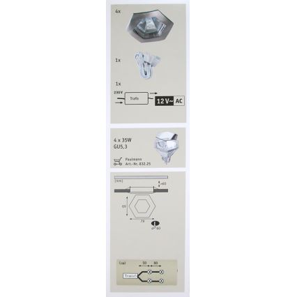 Paulmann 99567 - SADA 4x Koupelnové podhledové svítidlo PREMIUM LINE HEXA 4xGU5,3/35W/230V/12V