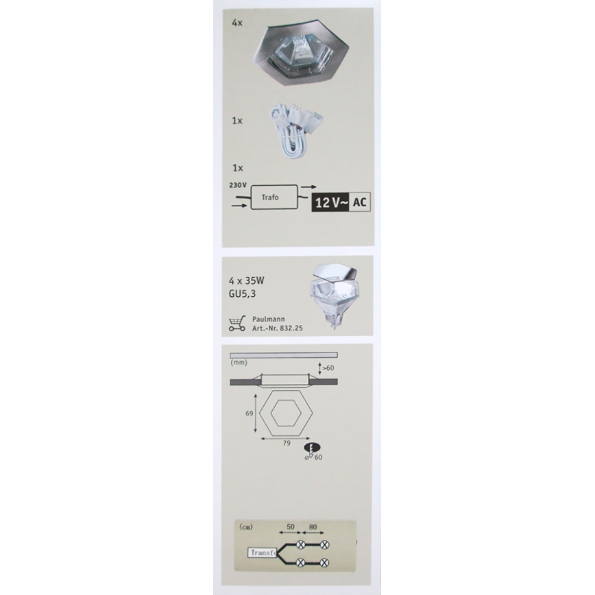 Paulmann 99567 - SADA 4x Koupelnové podhledové svítidlo PREMIUM LINE HEXA 4xGU5,3/35W/230V/12V
