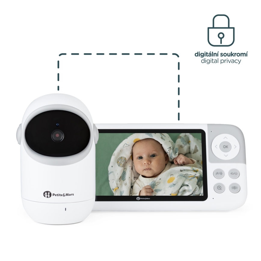PETITE&MARS - Dětská chůvička s monitorem EVE 5.0 3,8V 3050 mAh