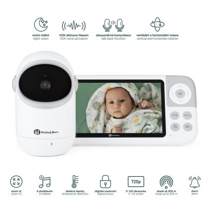 PETITE&MARS - Dětská chůvička s monitorem EVE 5.0 3,8V 3050 mAh