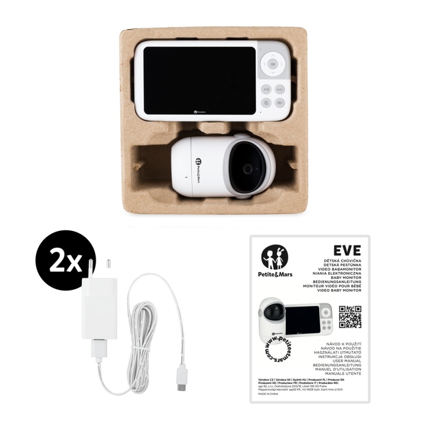 PETITE&MARS - Dětská chůvička s monitorem EVE 5.0 3,8V 3050 mAh
