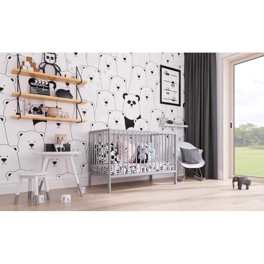 PETITE&MARS - Dětská dřevěná postýlka MOONY šedá