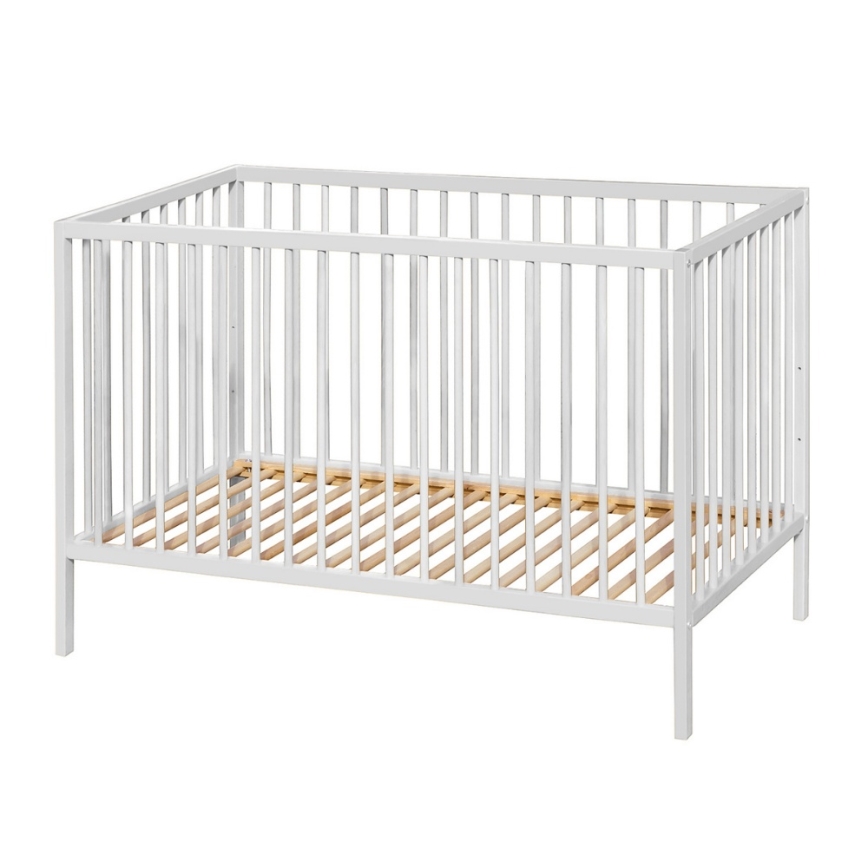 PETITE&MARS - Dětská postýlka + zábrana NELA BEECH 120x60 cm bílá/buk