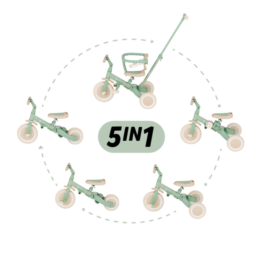 PETITE&MARS - Dětská tříkolka 5v1 TURBO LIMITED Green Twist