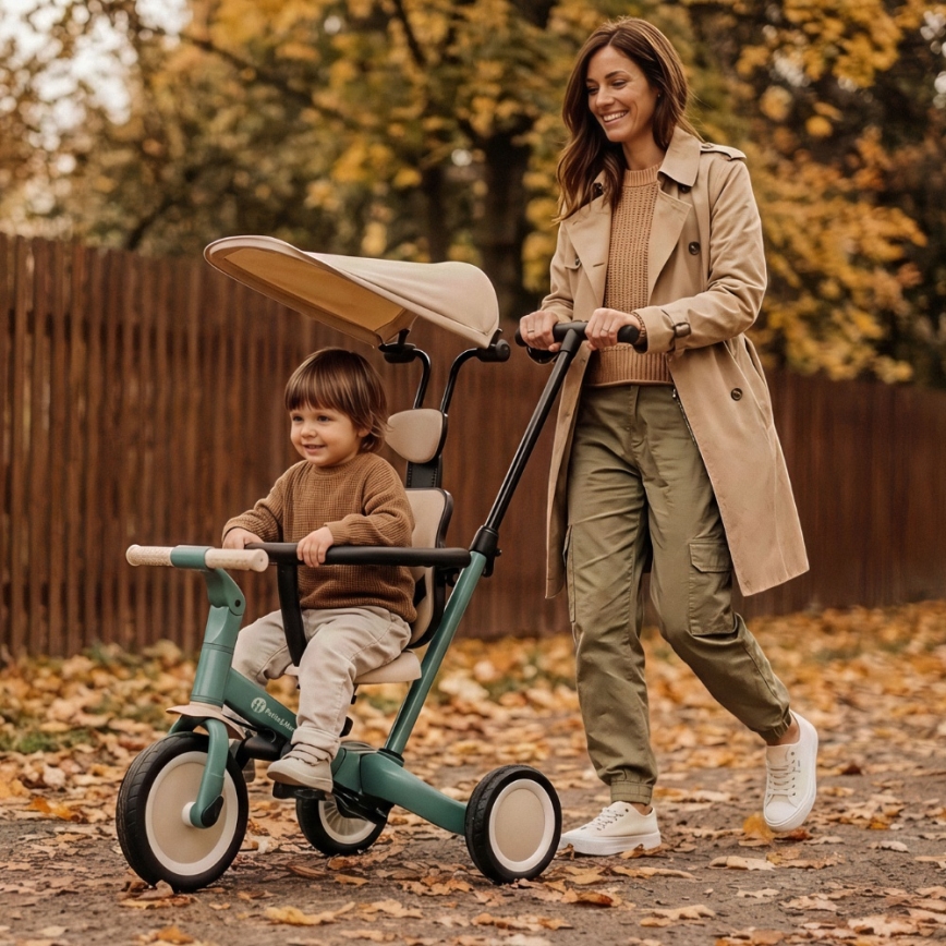 PETITE&MARS - Dětská tříkolka 5v1 TURBO PLUS Misty Green