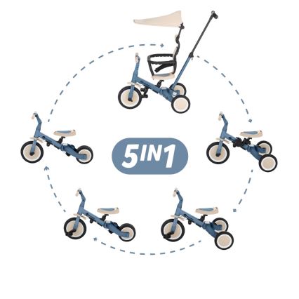 PETITE&MARS - Dětská tříkolka 5v1 TURBO PLUS Ocean Blue