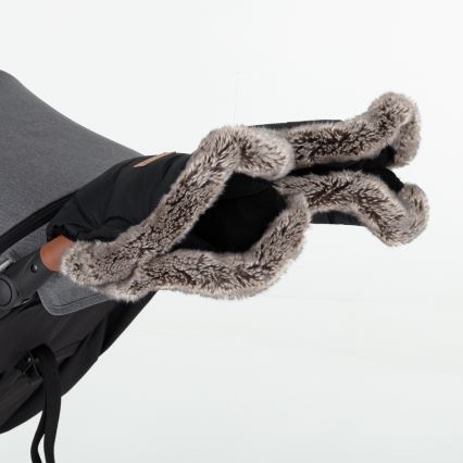 PETITE&MARS - SADA Dětský fusak 4v1 COMFY + rukávníky na kočárek FURRY Forever Black