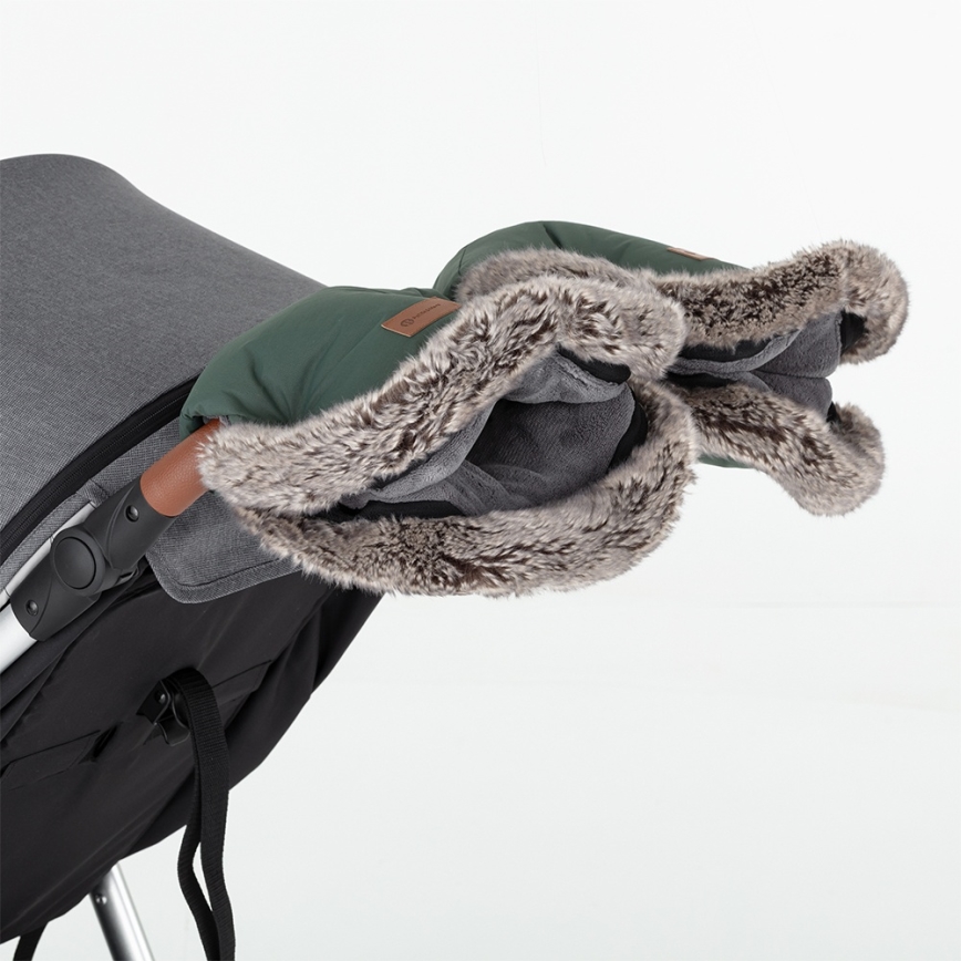 PETITE&MARS - SADA Dětský fusak 4v1 COMFY + rukávníky na kočárek FURRY Khaki