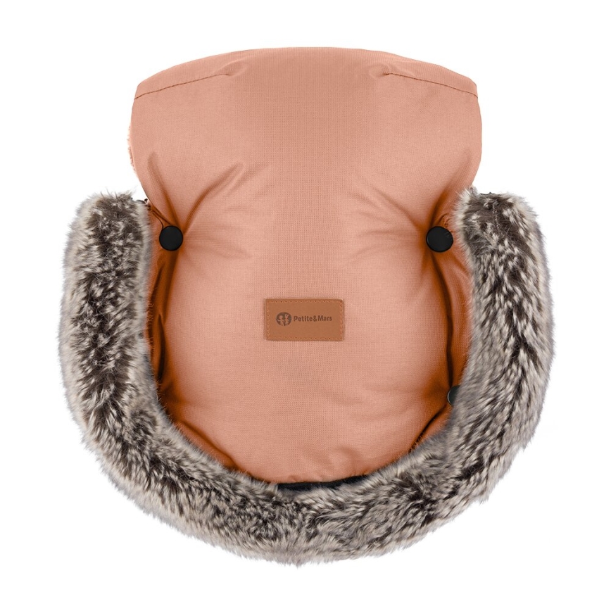 PETITE&MARS - SADA Dětský fusak 4v1 COMFY + rukávníky na kočárek FURRY Pastel Peach