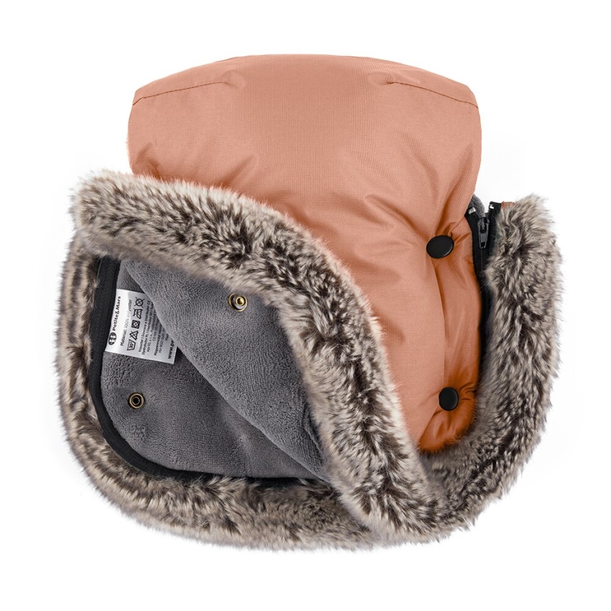 PETITE&MARS - SADA Dětský fusak 4v1 COMFY + rukávníky na kočárek FURRY Pastel Peach