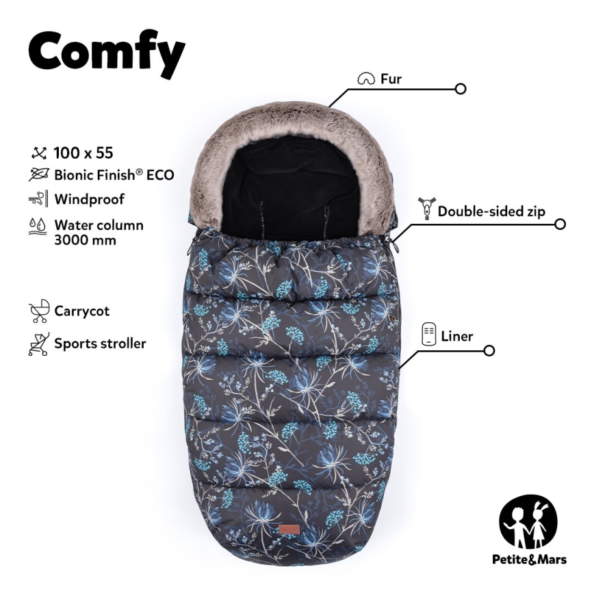 PETITE&MARS - SADA Dětský fusak 4v1 COMFY + rukávníky na kočárek FURRY Pastel Peach