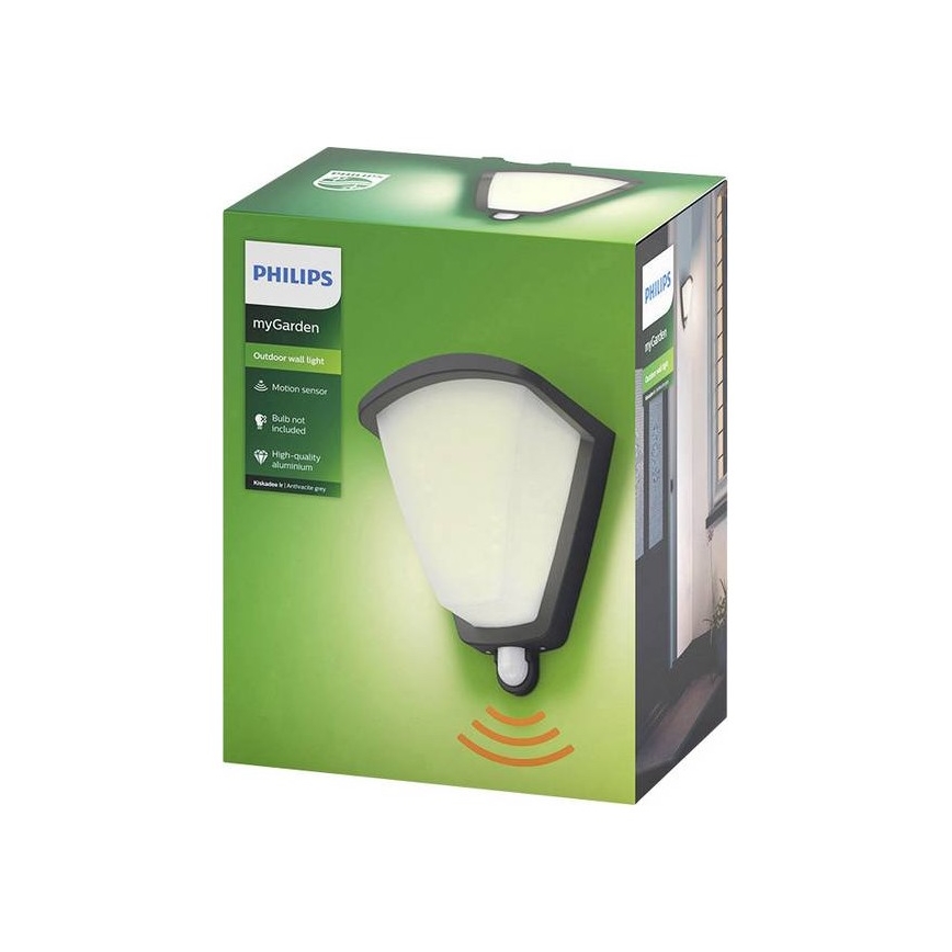 Philips 1738493PN - Venkovní nástěnné svítidlo se senzorem KISKADEE 1xE27/42W/230V IP44
