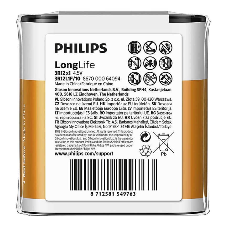 Philips 3R12L1F/10 - Zinkochloridová baterie 3R12 LONGLIFE 4,5V