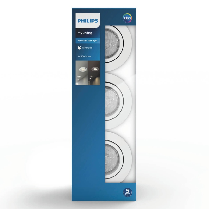 Philips 50113/31/P0 - SADA 3x LED Stmívatelné podhledové svítidlo CASEMENT LED/4,5W/230V