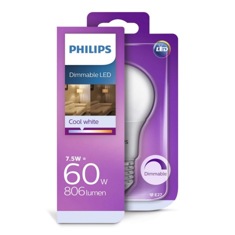 Philips 538625 - LED Stmívatelná žárovka E27/7,5W/230V 4000K