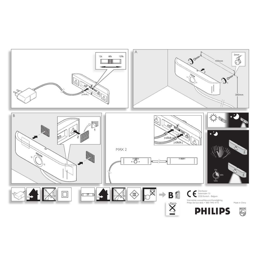 Philips 69155/87/PH - LED orientační svítidlo CARE GLOW 1xLED/15W/230V senzor