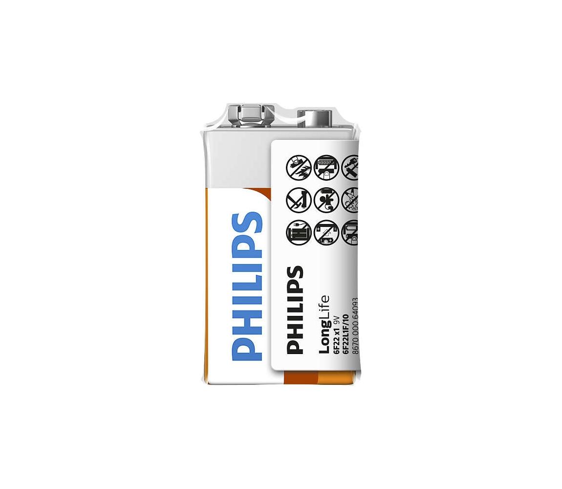Philips Philips 6F22L1F/10 - Zinkochloridová baterie 6F22 LONGLIFE 9V 150mAh P2217