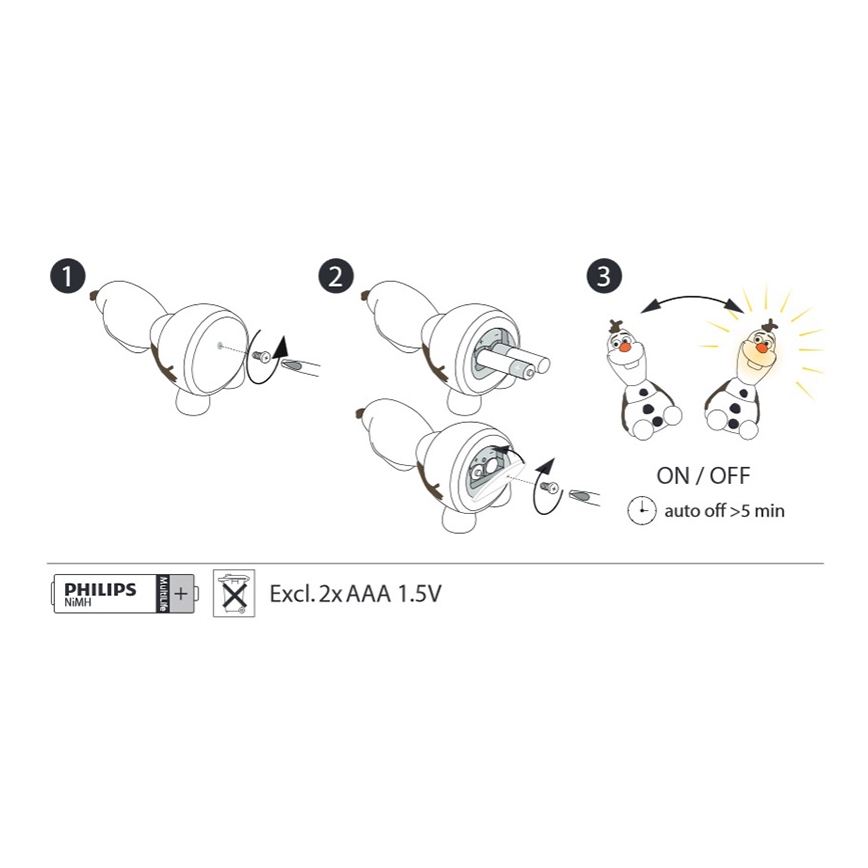 Philips 71768/08/16 - LED dětská lampa FROZEN 1xLED/0,2W/2xAAA