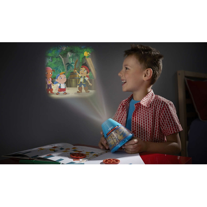Philips 71769/05/16 - Dětská stolní lampa a projektor DISNEY JAKE PIRATE 1xLED/0,1W + 3xLED/0,3W/4,5V