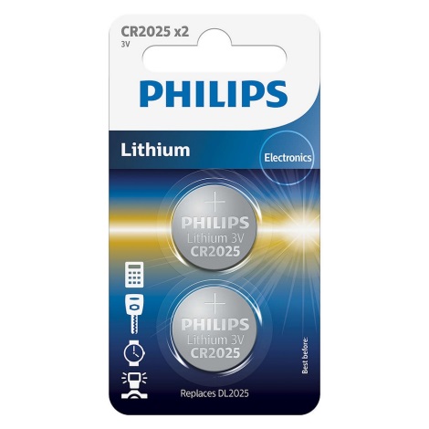 Philips CR2025P2/01B - 2 ks Lithiová baterie knoflíková CR2025 MINICELLS 3V