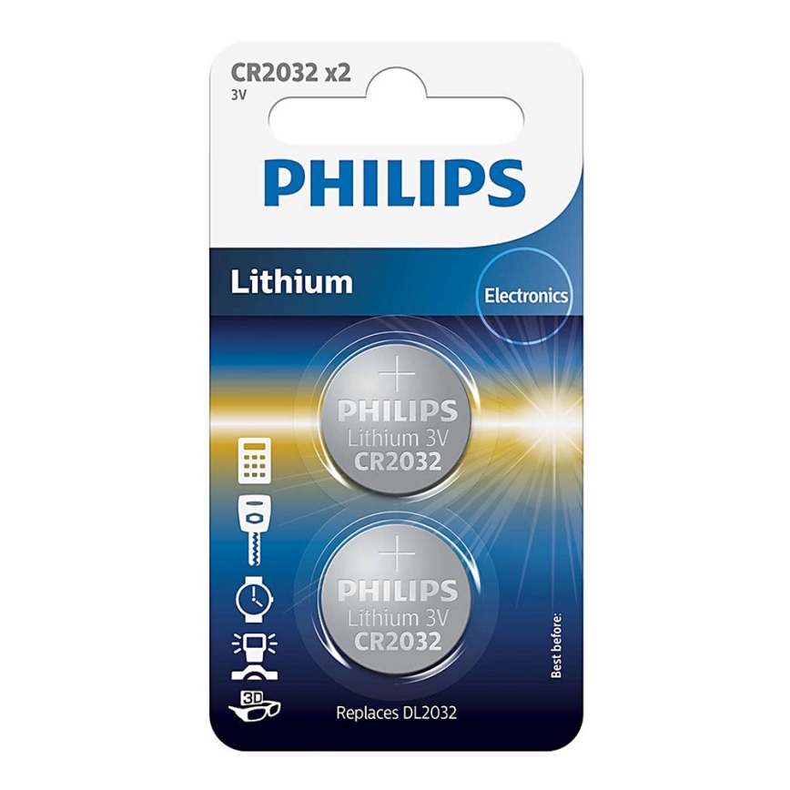 Philips CR2032P2/01B - 2 ks Lithiová baterie knoflíková CR2032 MINICELLS 3V 240mAh