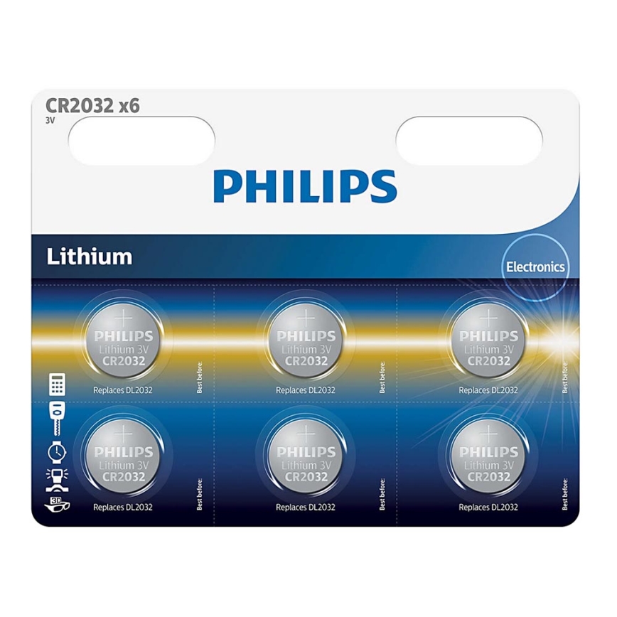 Philips CR2032P6/01B - 6 ks Lithiová baterie knoflíková CR2032 MINICELLS 3V 240mAh