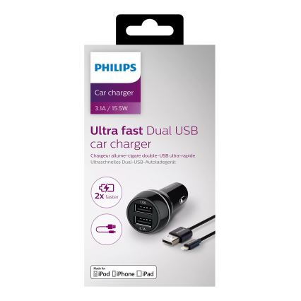 Philips DLP2357V/10 - Nabíječka do auta 2xUSB/12V + kabel USB/lightning konektor