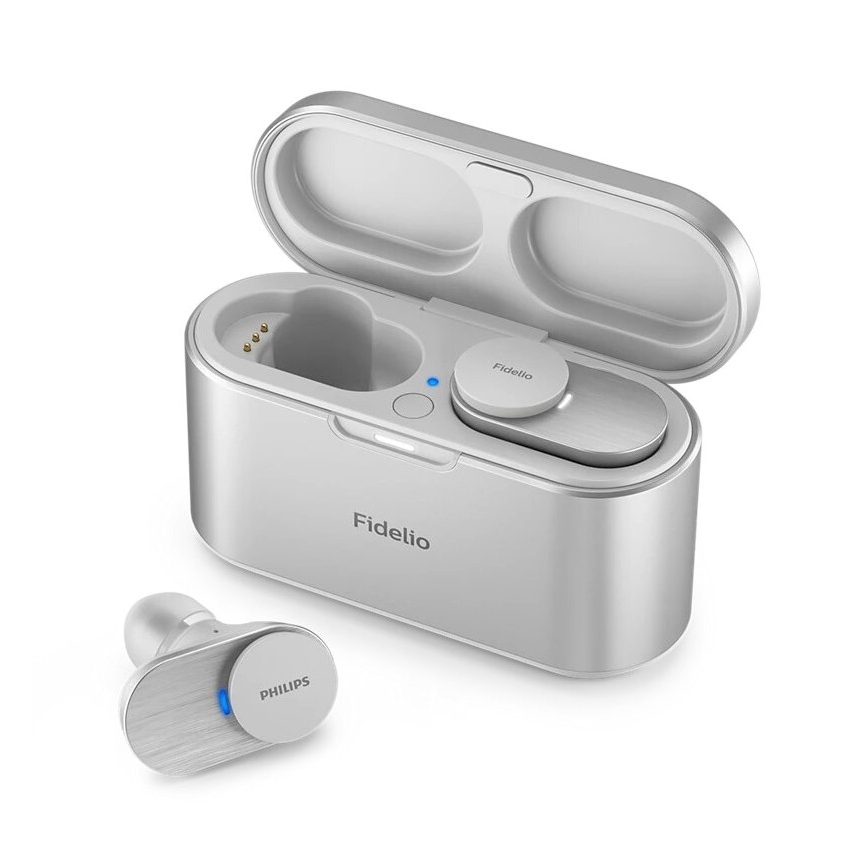 Philips Fidelio T1WT/00 - Bezdrátová sluchátka IPX4 2x 60 mAh + 650 mAh stříbrná