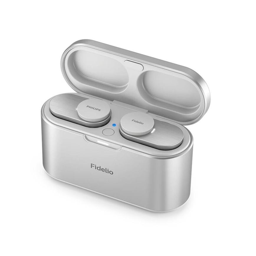 Philips Fidelio T1WT/00 - Bezdrátová sluchátka IPX4 2x 60 mAh + 650 mAh stříbrná