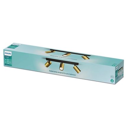Philips - Koupelnové bodové svítidlo IDRIS 3xGU10/5W/230V IP44 černá/zlatá