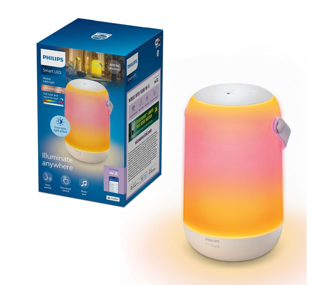 Philips Smart Philips -LED RGBW Stm. přenosná stolní lampa SMART LED/13,5W/3,6V Wi-Fi 1800 mAh 8721103160744 Bílá