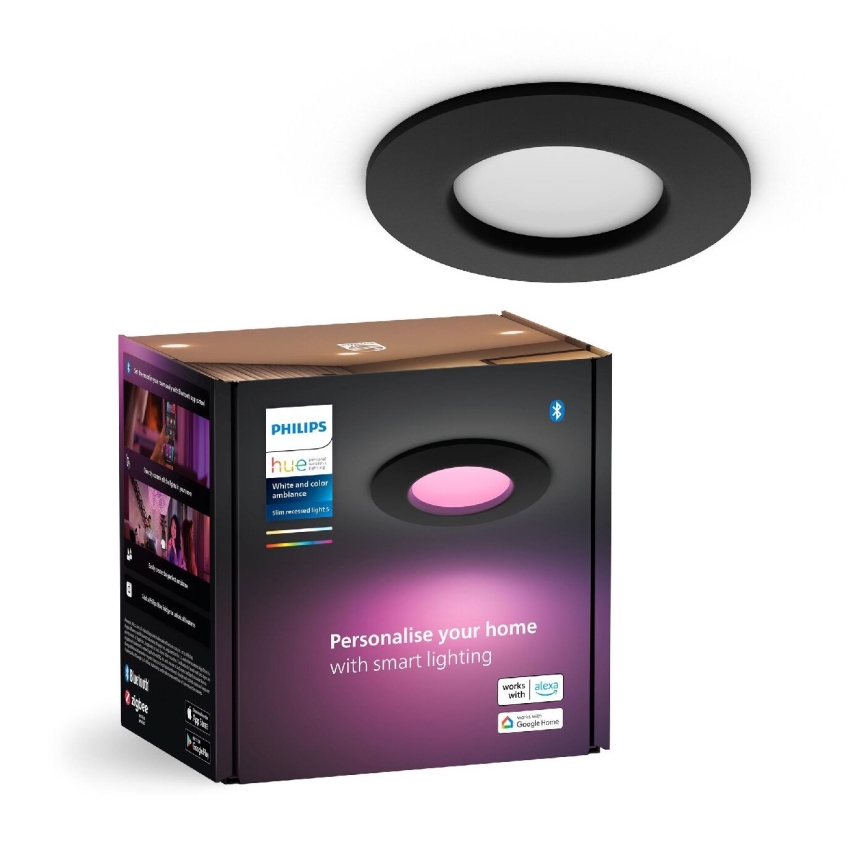 Philips - LED RGBW Stmívatelné koupelnové podhledové svítidlo Hue SLIM LED/8,3W/230V 2000-6500K IP44 černá