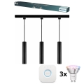 Philips - LED RGBW Stmívatelný lustr na lanku v lištovém systému EASYLINK HUE 3xGU10/4,7W/230V 2200-6500K 1m černá + Hue bridge