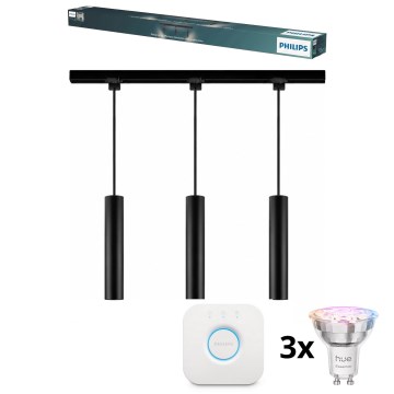 Philips - LED RGBW Stmívatelný lustr na lanku v lištovém systému EASYLINK HUE 3xGU10/4,7W/230V 2200-6500K 1m černá + Hue bridge