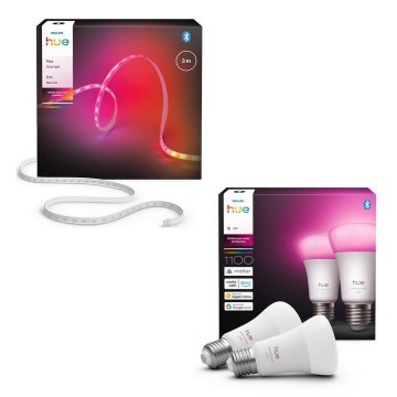 Philips - LED RGBW Stmívatelný pásek Hue FLUX 3m LED/12W/230V + 2x chytrá žárovka WHITE AND COLOR AMBIANCE E27/8,1W/230V 1000-20000K