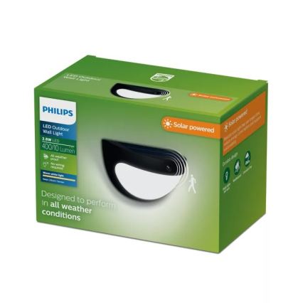 Philips - LED Solární nástěnné svítidlo se senzorem SWYN LED/3,8W/3,7V 800 mAh 2700K IP44 černá