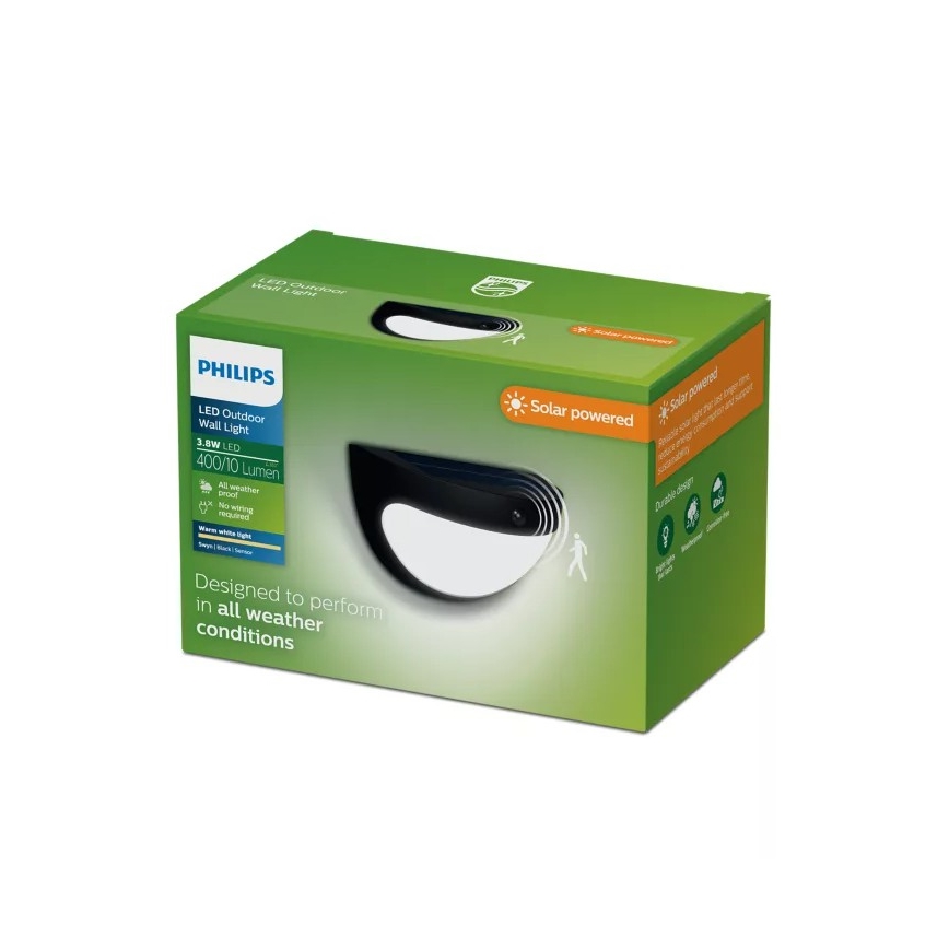 Philips - LED Solární nástěnné svítidlo se senzorem SWYN LED/3,8W/3,7V 800 mAh 2700K IP44 černá