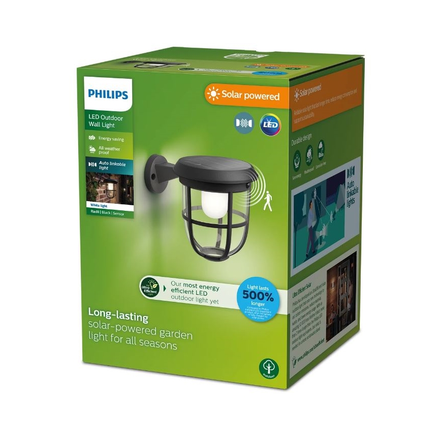 Philips - LED Solární nástěnné svítidlo se senzorem RADII LED/1,3W/3,7V 2000 mAh 3000K IP44
