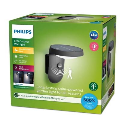 Philips - LED Solární nástěnné svítidlo se senzorem LED/1,2W/4V 1800 mAh 3000K IP44