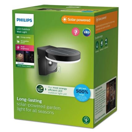 Philips - LED Solární nástěnné svítidlo se senzorem pohybu a soumraku ZONAL LED/1,3W/3,7V 2500 mAh IP44