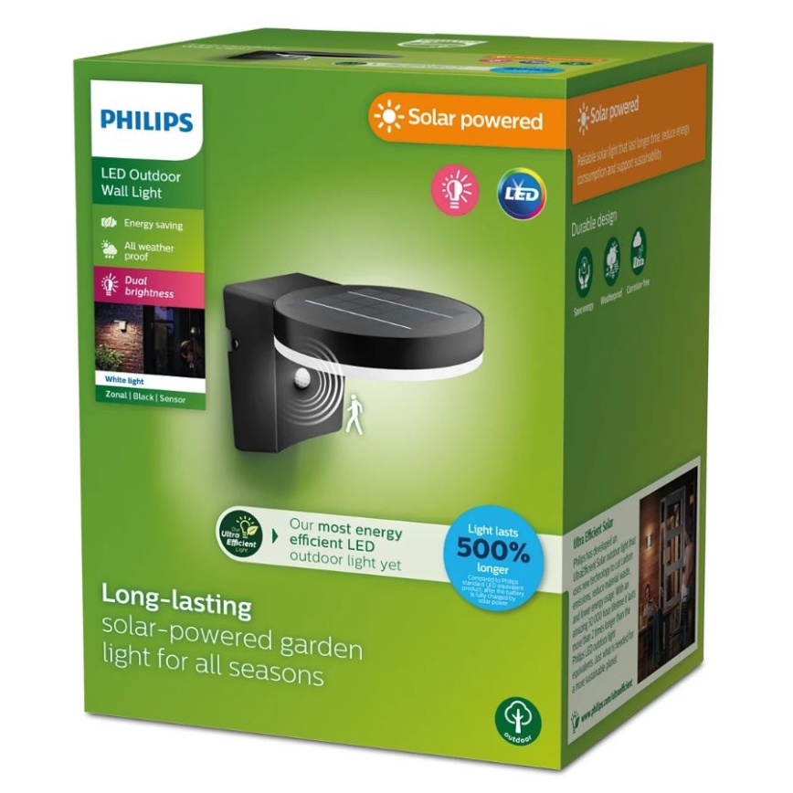 Philips - LED Solární nástěnné svítidlo se senzorem pohybu a soumraku ZONAL LED/1,3W/3,7V 2500 mAh IP44