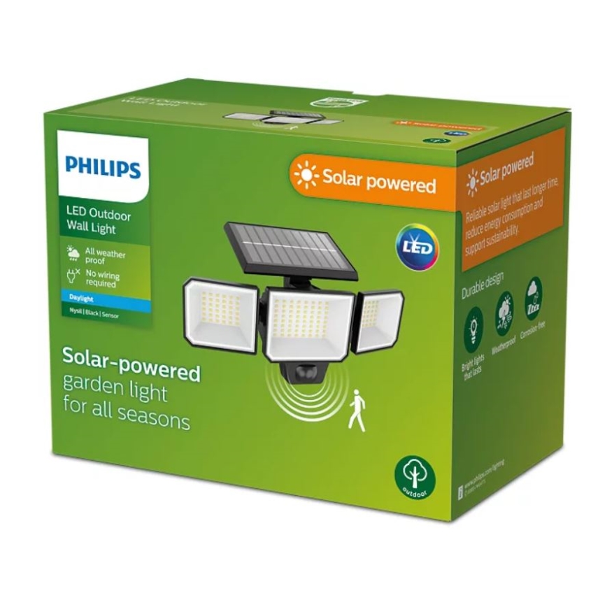 Philips -  LED Solární nástěnný reflektor se senzorem pohybu a soumraku NYSIL 3xLED/8,7W/3,7V 2000 mAh IP65