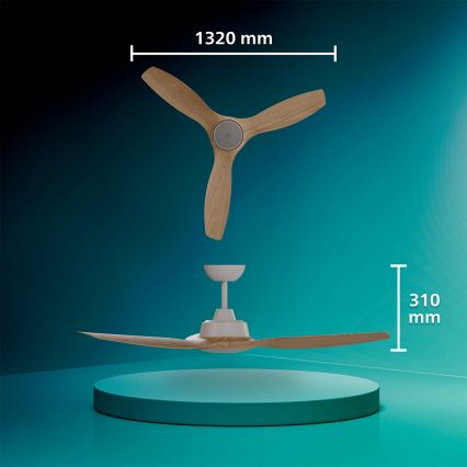 Philips - LED Stmívatelný stropní ventilátor OLAS LED/24W/230V pr. 132 cm bílá/hnědá + dálkové ovládání
